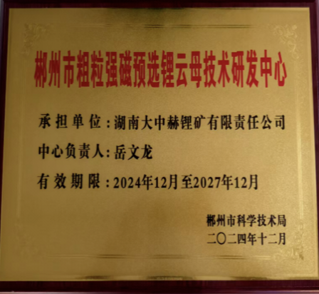郴州市粗粒强磁预选锂云母手艺研发中间（子公司）